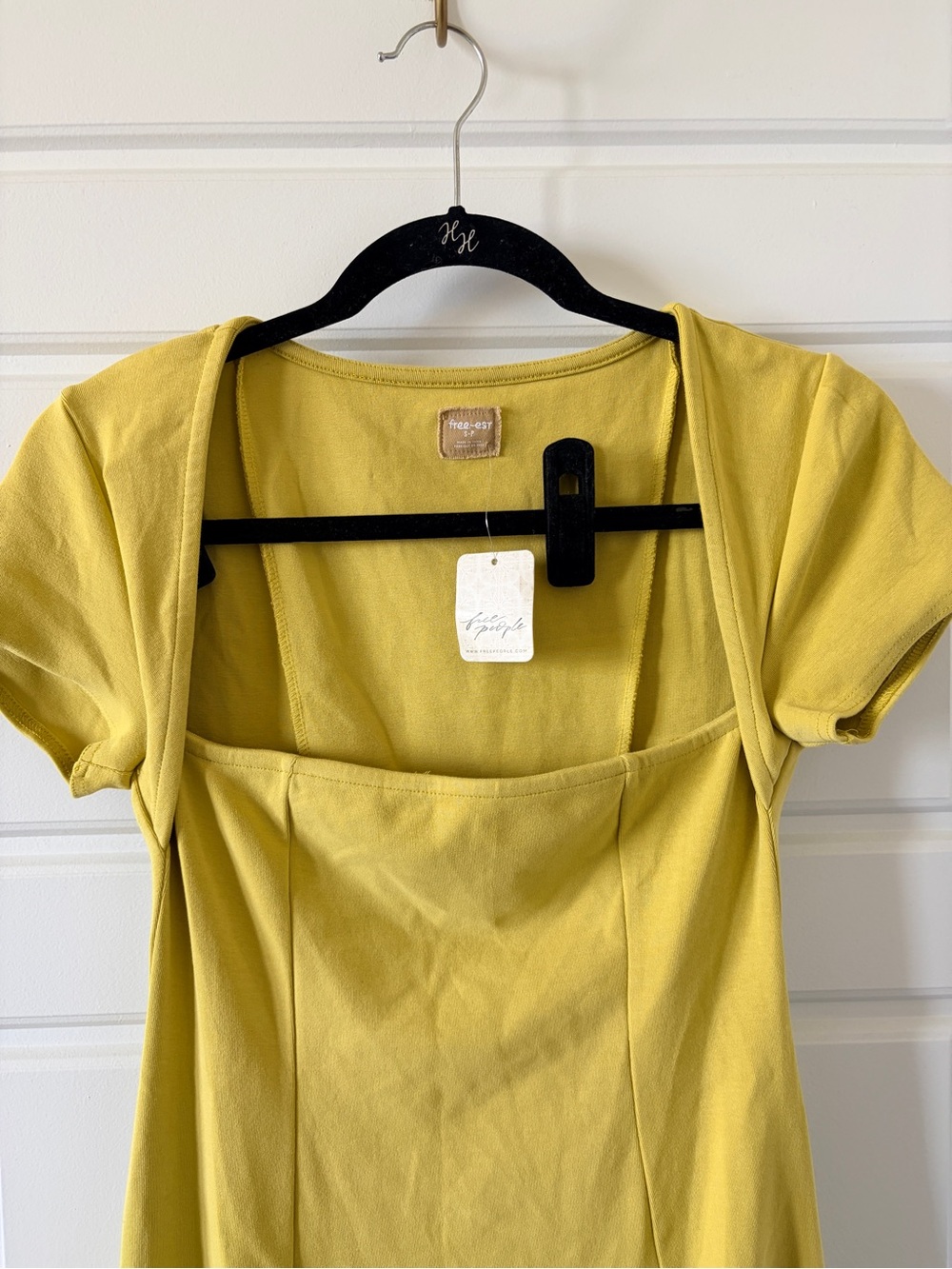 Free People Yellow Square-Neck Mini Dress